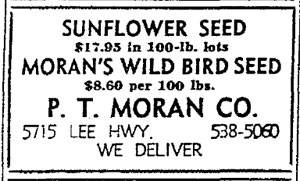 scan of newspaper ad for PT Moran and Company, Arlington,VA