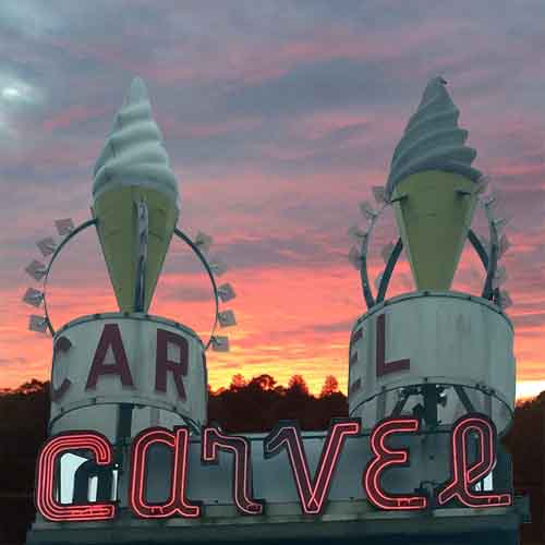 Carvel Store in New Jersey over a sunset sky