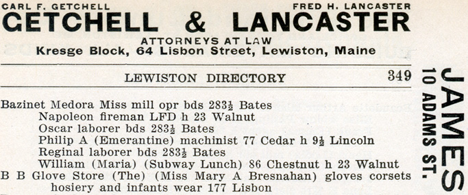 Lewiston City Directory, 1923 - Bazinet, Page 349