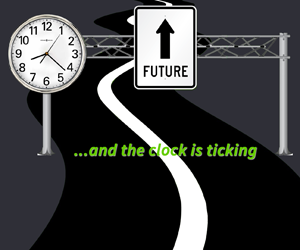 Future sign with ticking clock