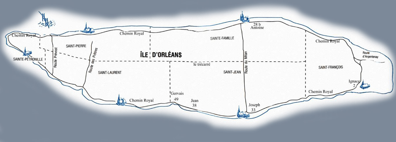 Large map of Ile d'Orleans showing parish and Lachance locations