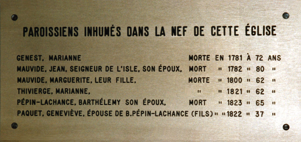 Interrment of Barthélemy Pépin dit Lachance