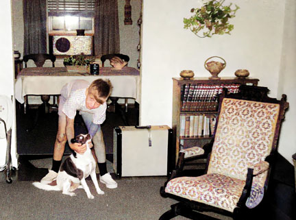 Larry at home with Trixie<br><i>image colorized by me</i>