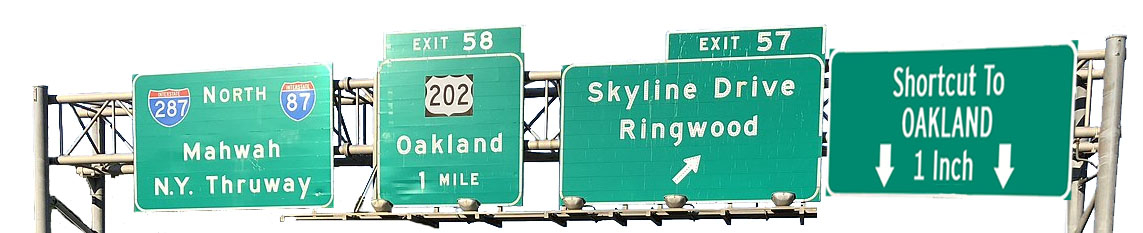 The Oakland exit sign on Interstate 287