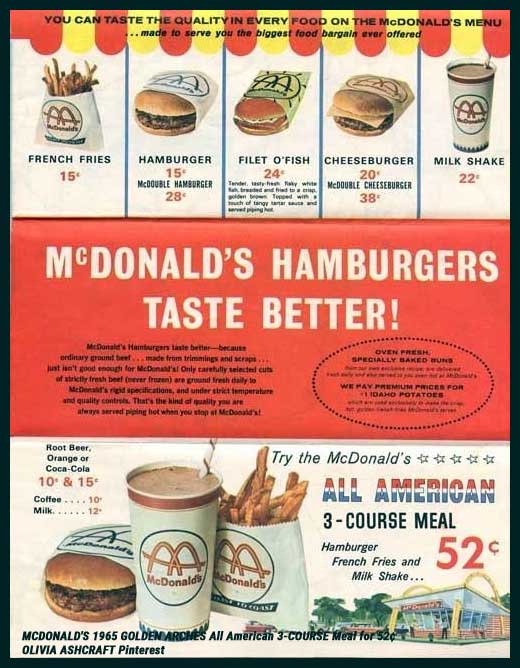 McDonalds Menu from the 60s - 15 cent hamburgers<br><i>image found online</i>