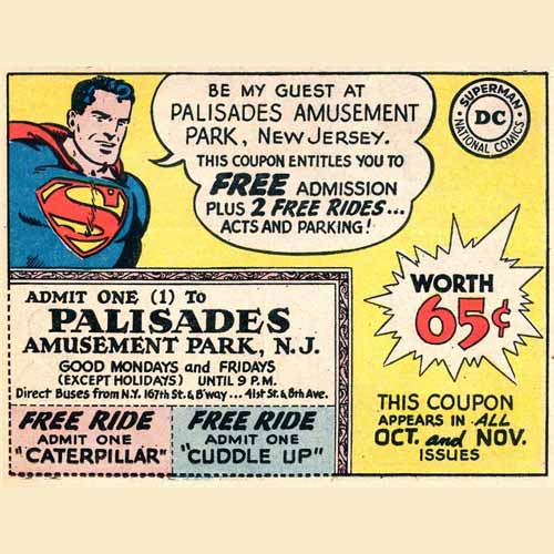 Superman Comic Book Palisades Amusement Park Coupon