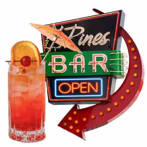 The Pines Bar, Wayne, New Jersey, outside sign with Shirely Temple drink